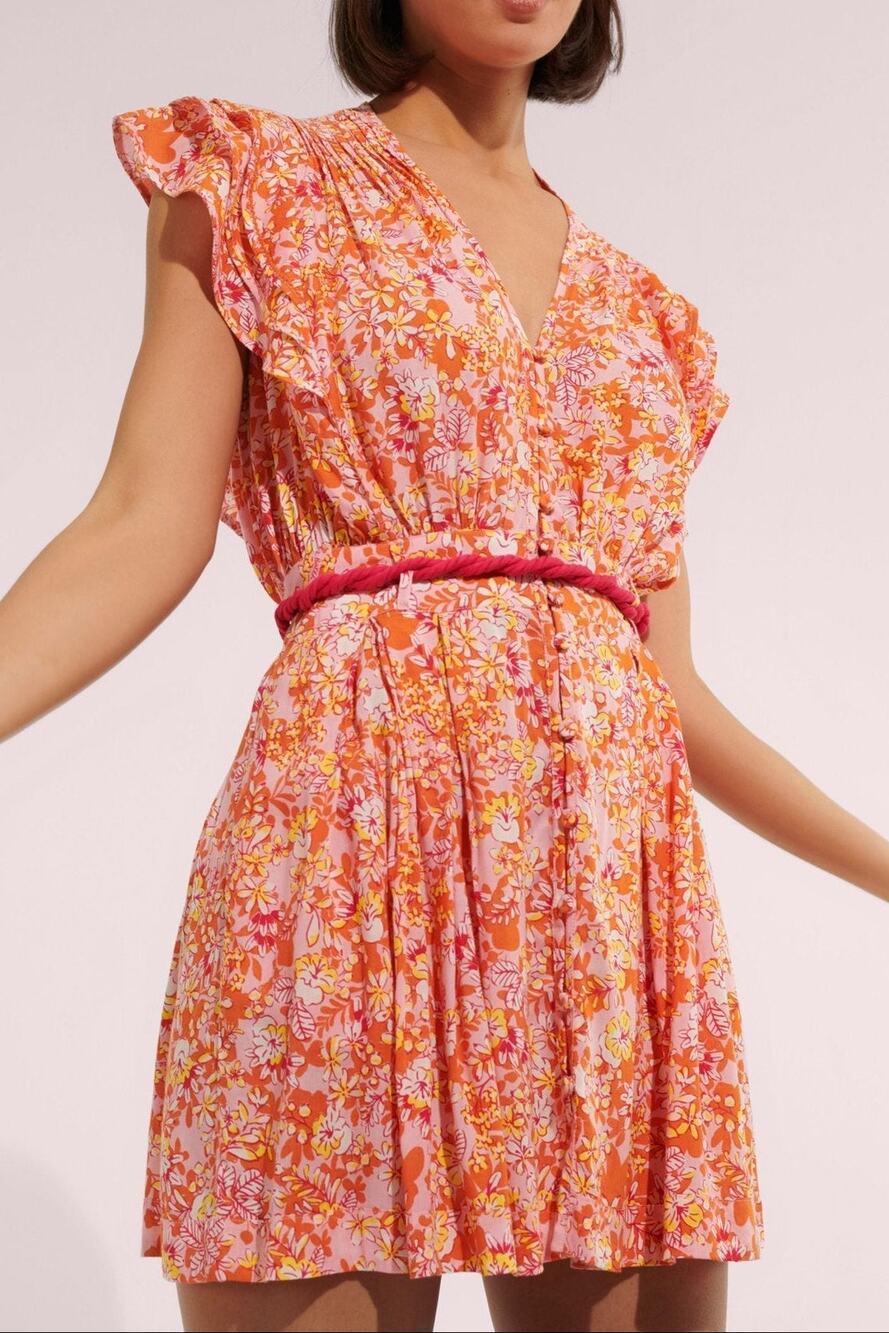 Poupette St Barth Bice Pink Sweet Bell Tassel Resort Boho Mini Dress NWT M